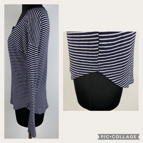Gap Waffle Knit Henley T-Shirt Women's Size XS Blue White Striped Long Sleeves - Picture 9 of 12